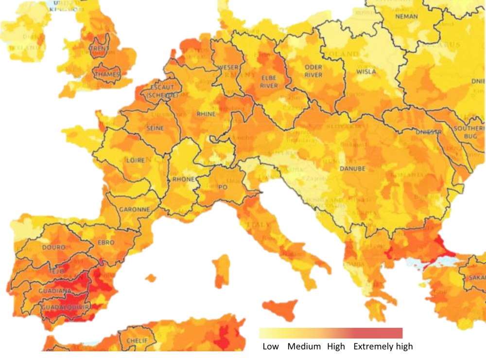 Overall physical water risk in Europe, WWF Water Risk Filter, 2019
